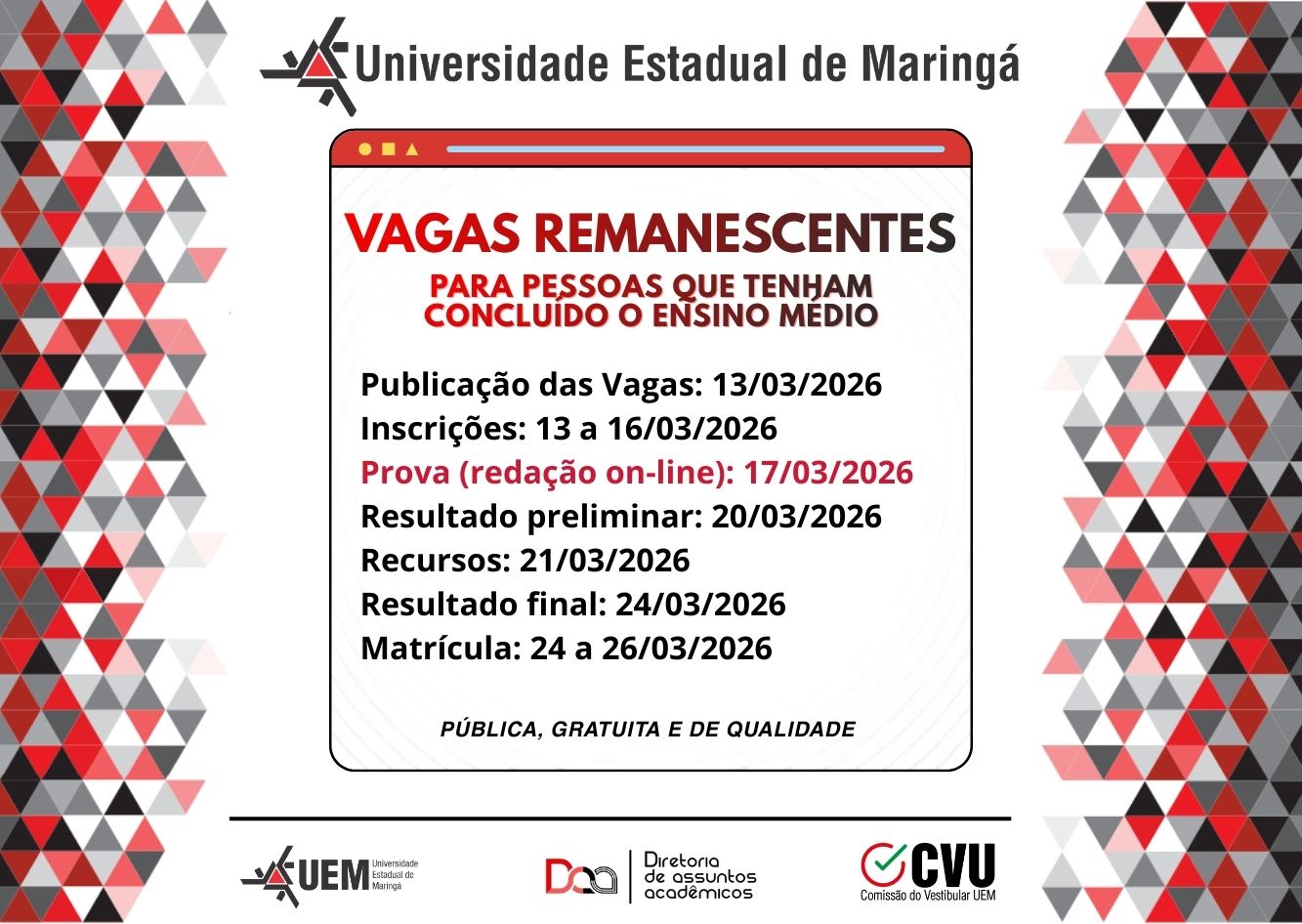 Vagas Remanescentes 2026